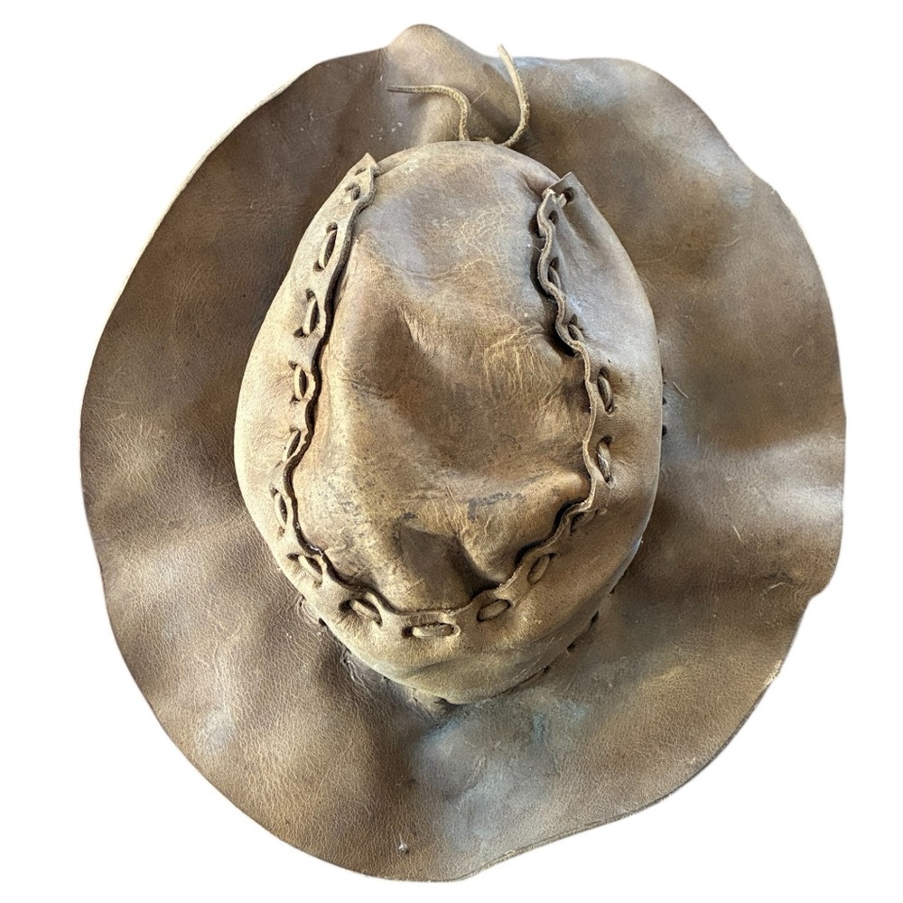 Most Bohemian Leather Hat EVER!! Brown Leather Material Jed Clampet Leather HAT